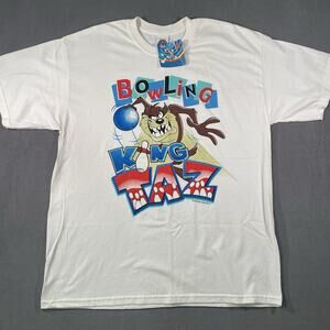 Vintage Y2K Looney Tunes Pro Bowling King Taz Front Print T-Shirt Size X-Large